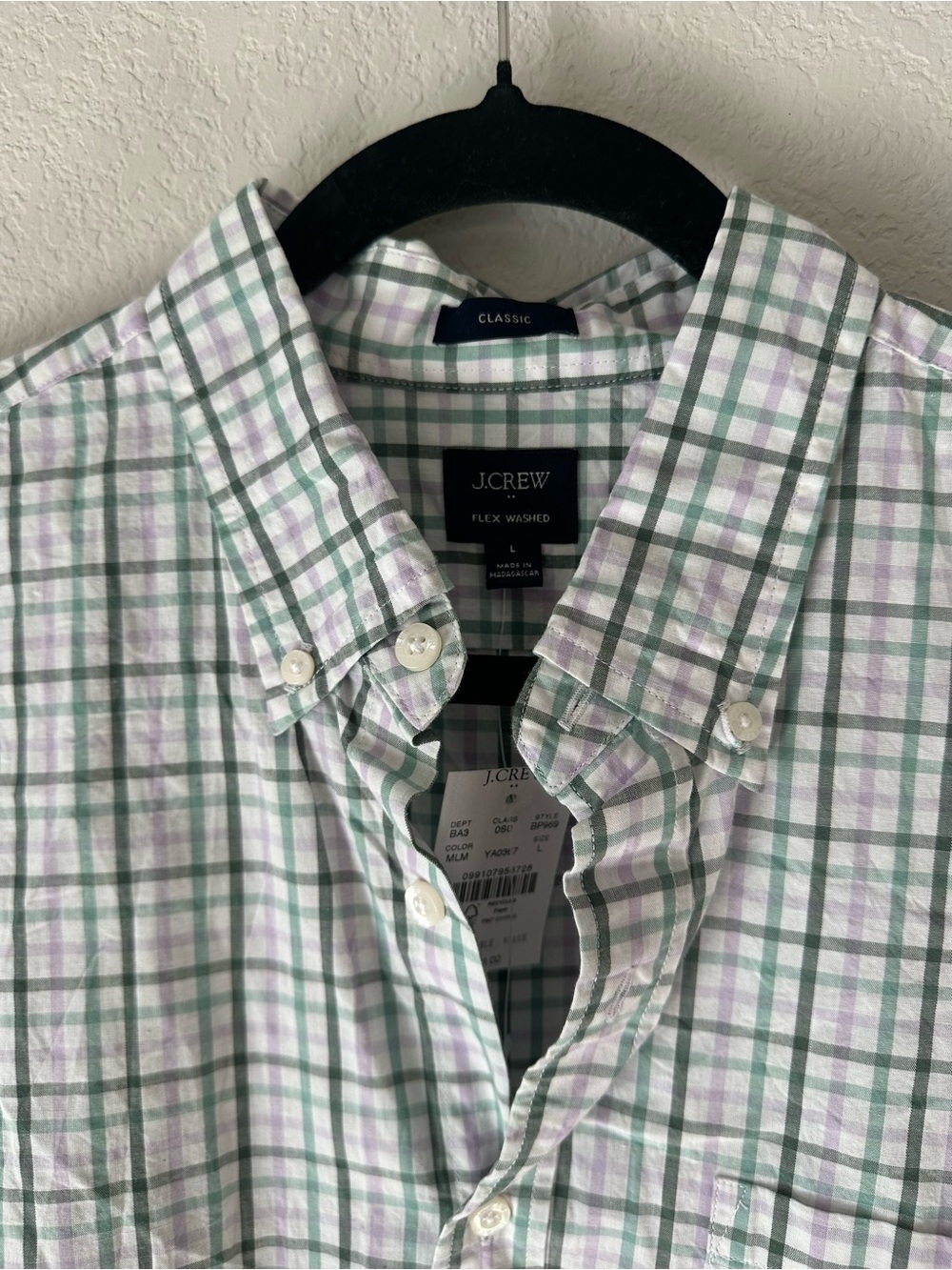 J.CREW Classic Fit Flex Wash Shirt in Green & Lavender Plaid size Men’s L